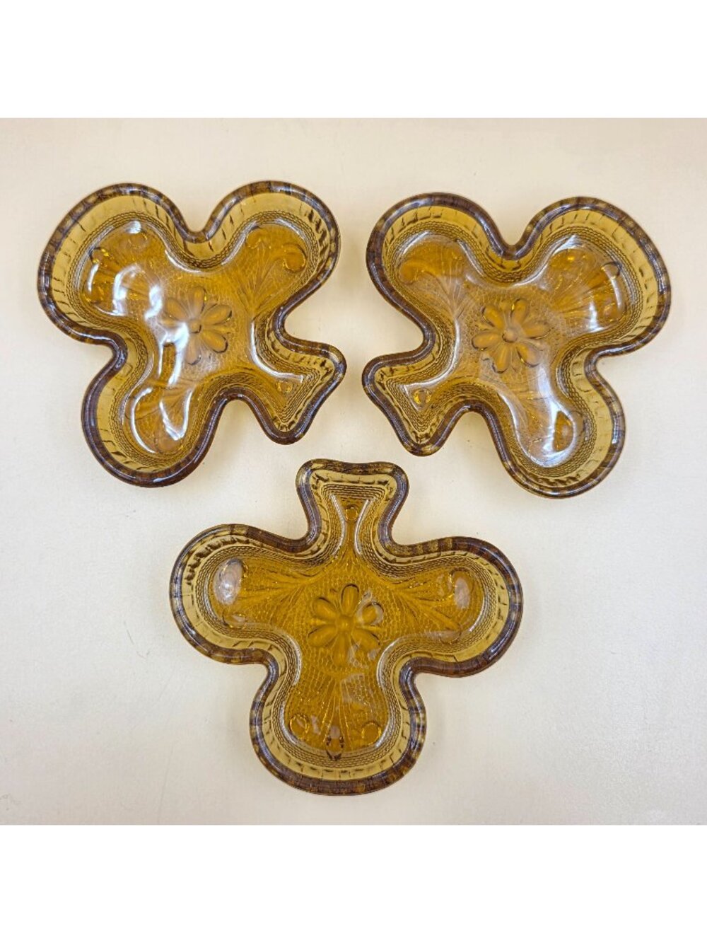 Indiana Glass Sandwich Amber Club Ashtray Trinket Dish Set of 3 Vintage